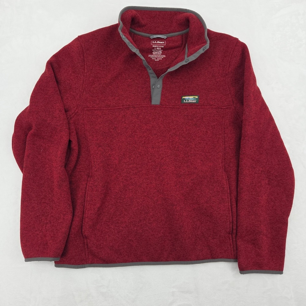 LL Bean Slightly Fitted Snap T Fleece Sz Lg Red Great Shape See Pics